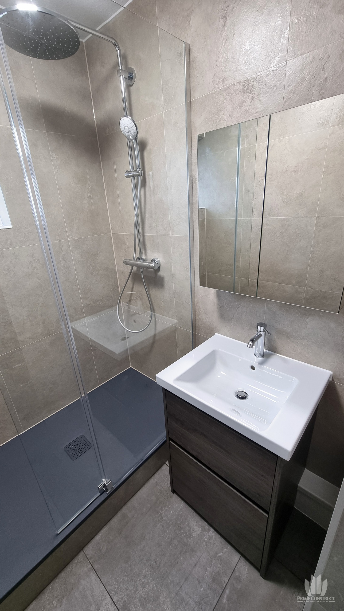 Finished shower and vanity