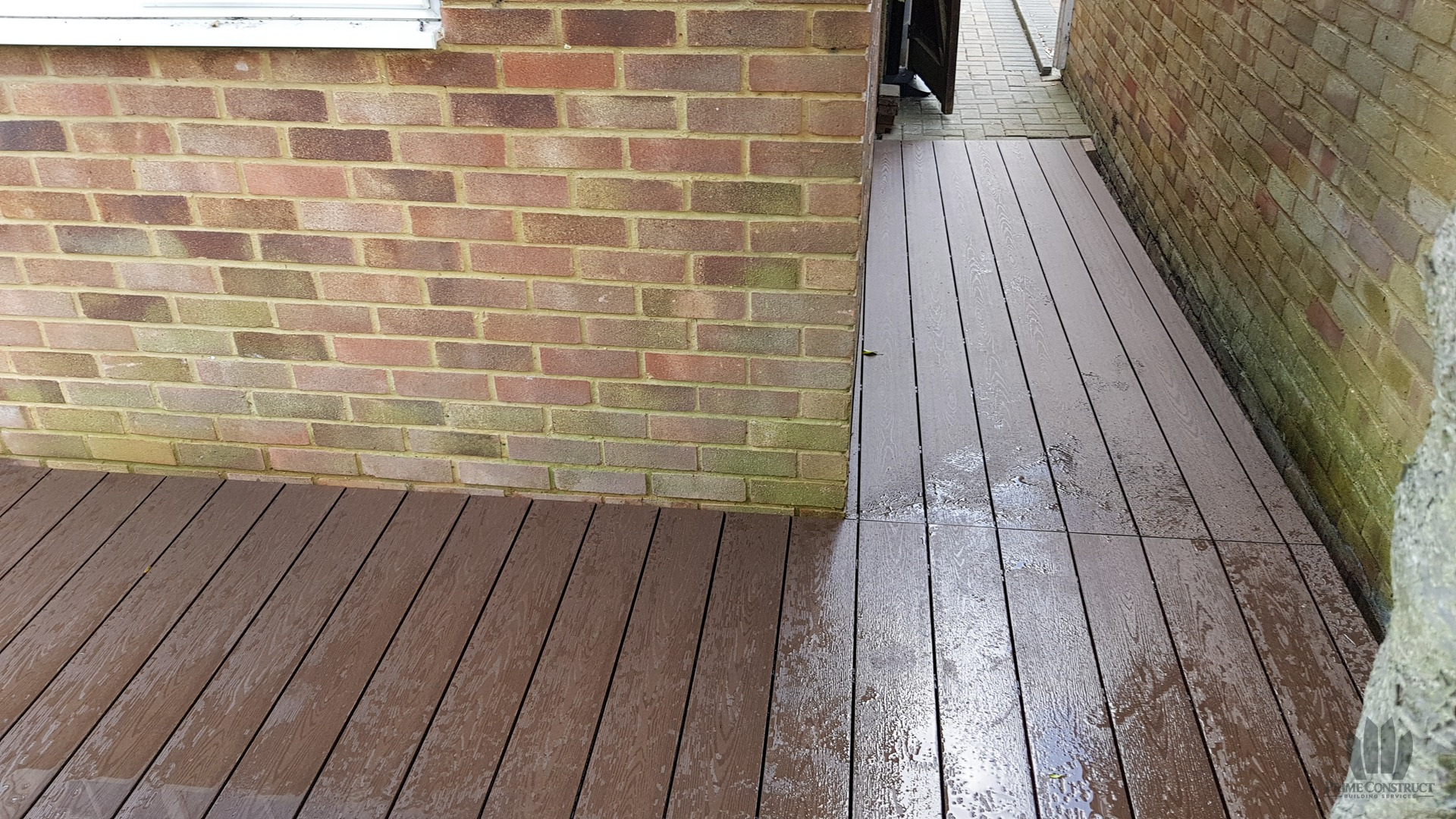 Finished narrow side passage decking.